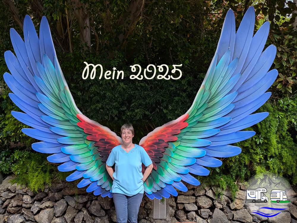 Dorothea vor riesigen Papageienflügeln